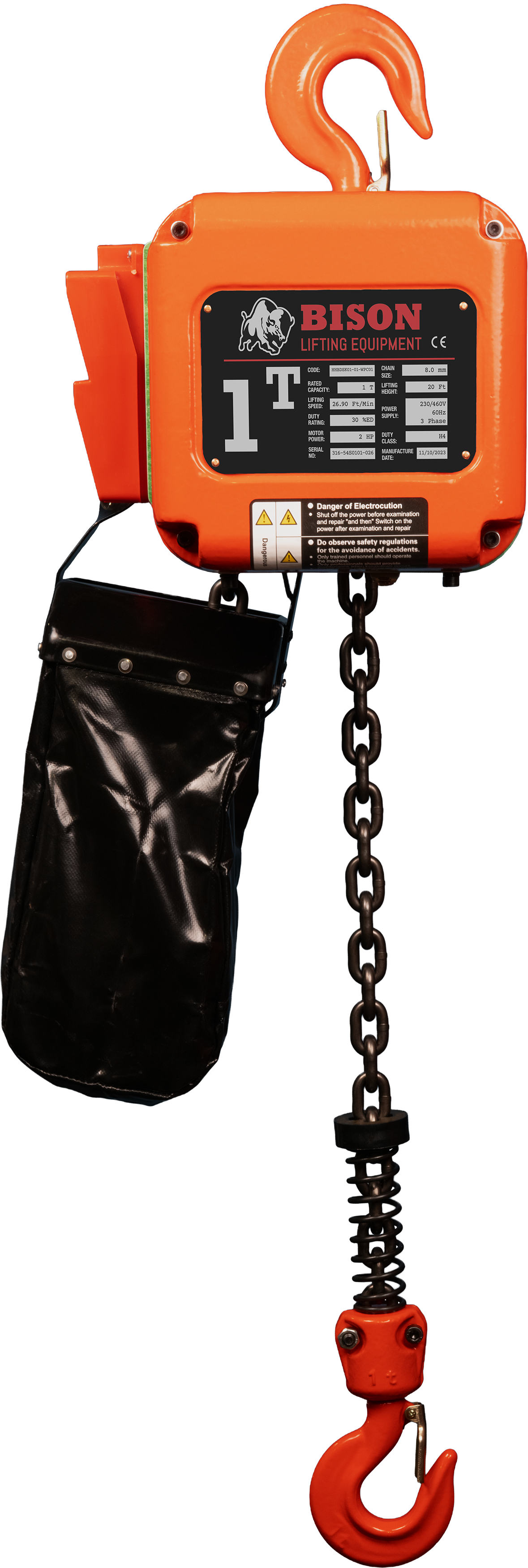 Bison 1Ton Three Phase Single Speed Electric Chain Hoist 230v/460v