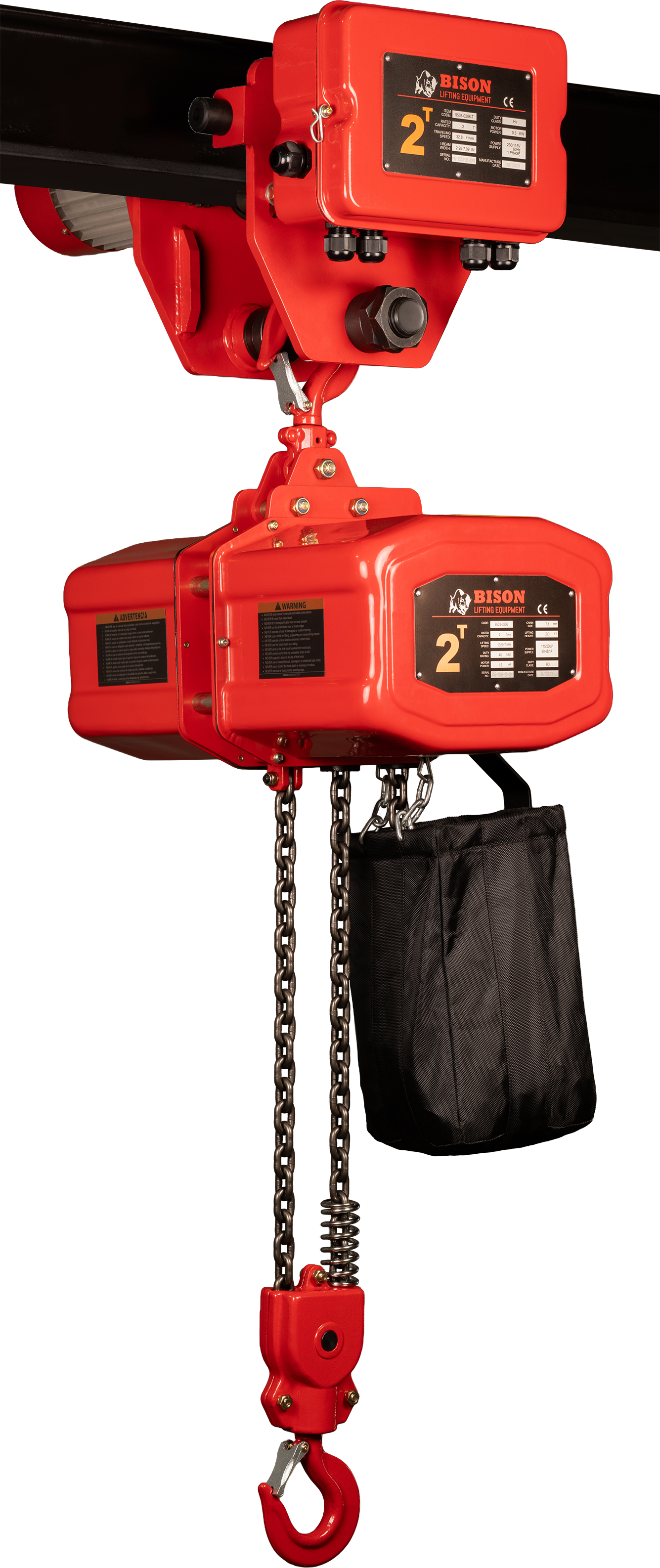 Bison 2Ton Single Phase Electric Chain Hoist with Motorized Trolley 115v/230v