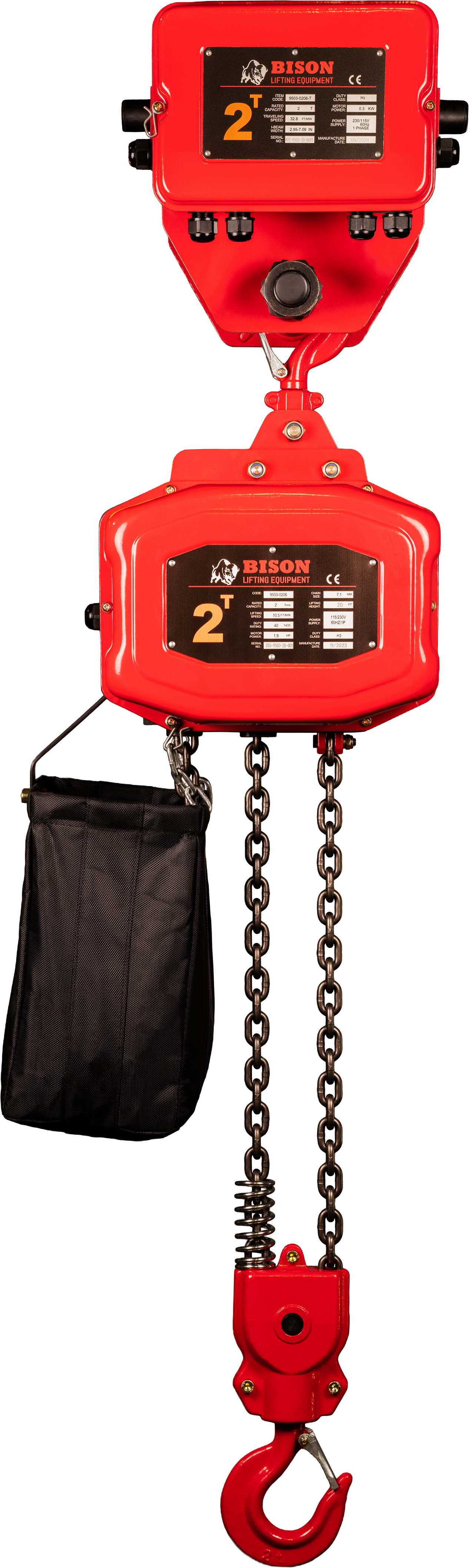 Bison 2Ton Single Phase Electric Chain Hoist with Motorized Trolley 115v/230v