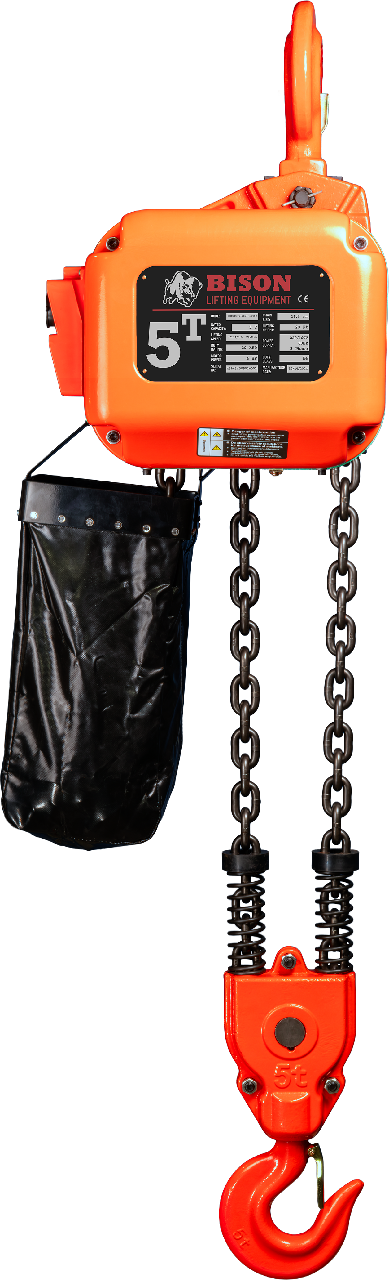 Bison 5Ton Three Phase Single Speed Electric Chain Hoist 230v/460v