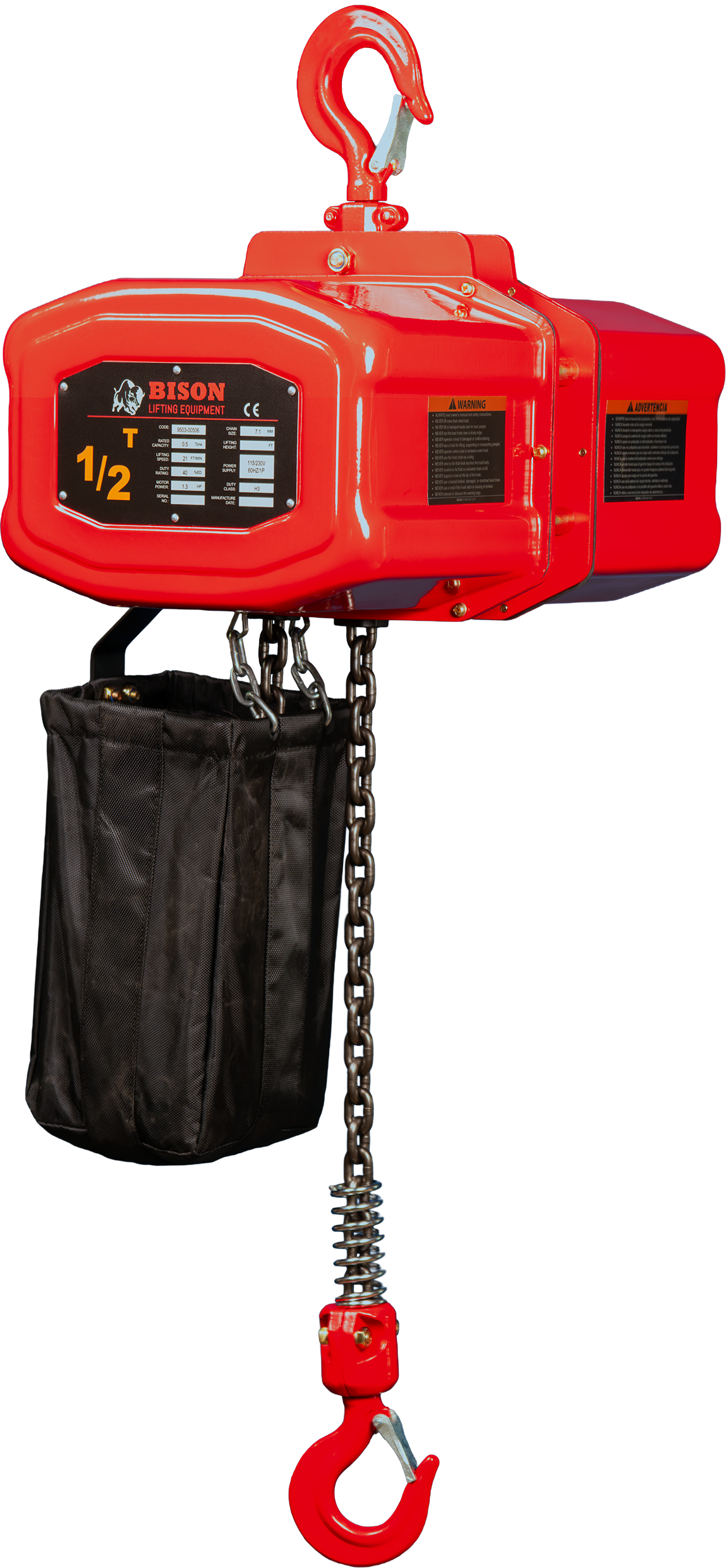 Bison 0.5Ton Single Phase Electric Chain Hoist 115v/230v