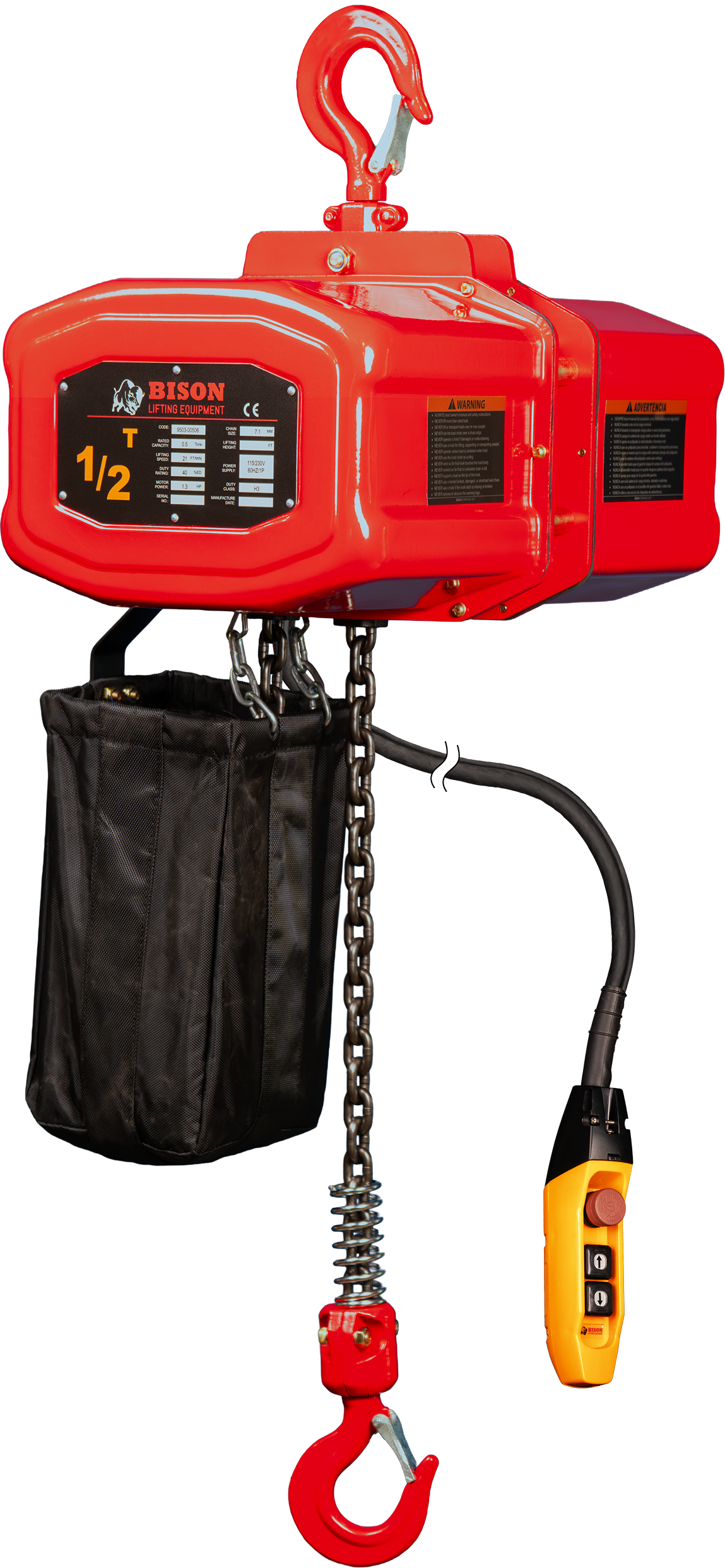 Bison 0.5Ton Single Phase Electric Chain Hoist 115v/230v