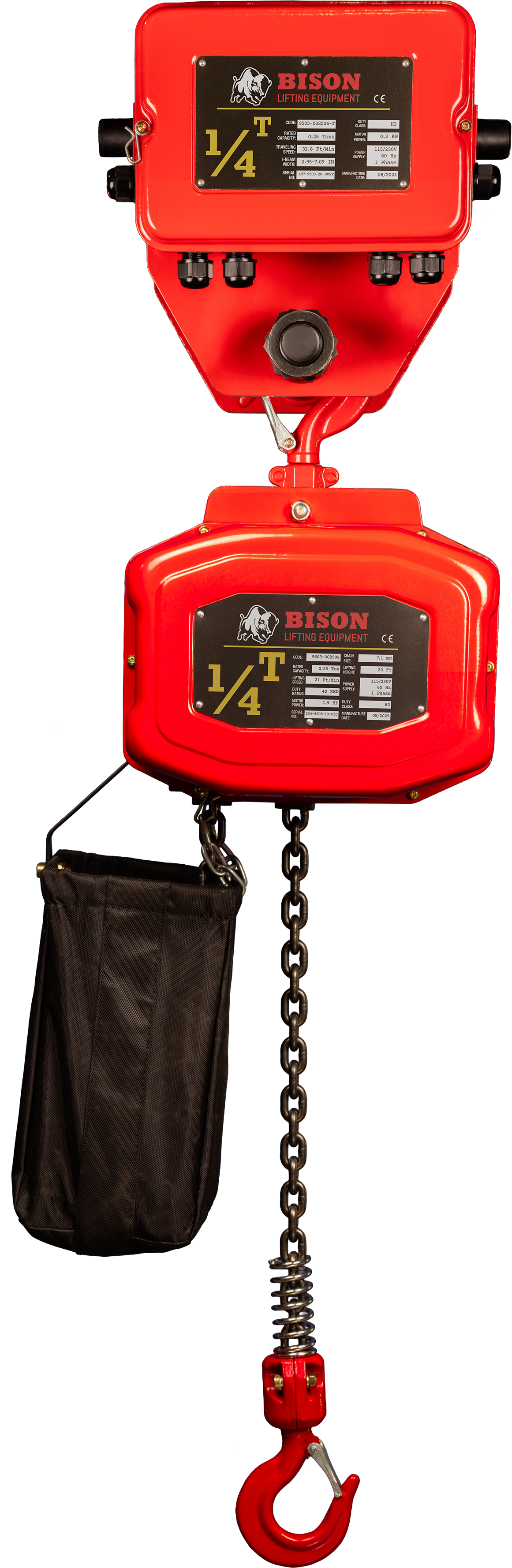 Bison 0.25Ton Single Phase Electric Chain Hoist with Motorized Trolley 115v/230v