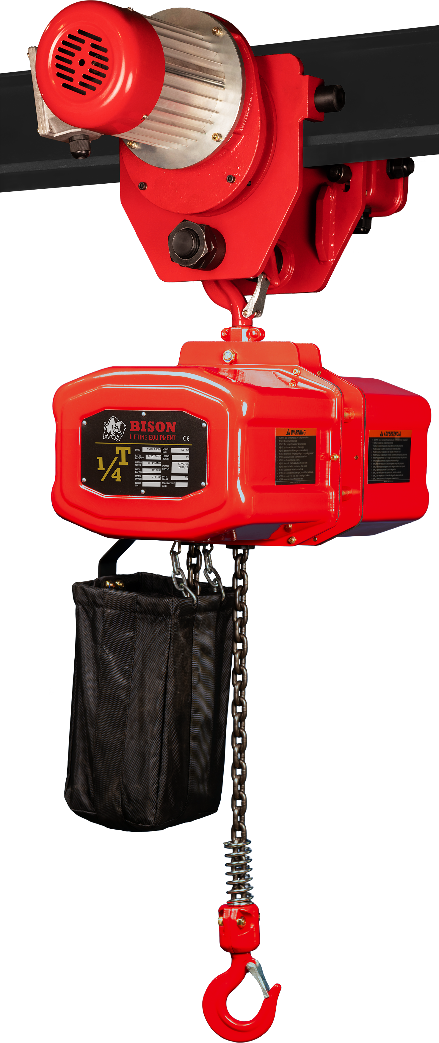 Bison 0.25Ton Single Phase Electric Chain Hoist with Motorized Trolley 115v/230v