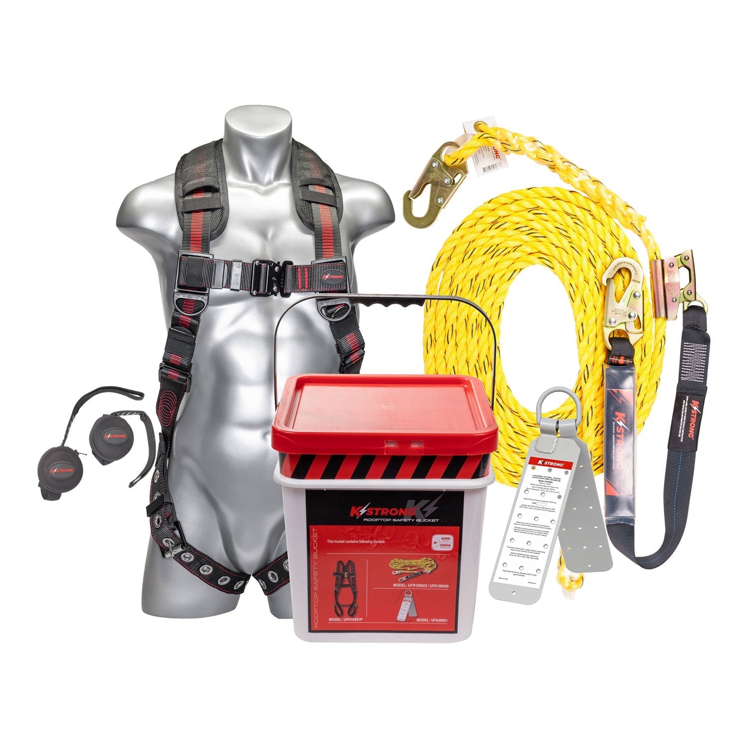 KStrong® 25 ft. Deluxe Roofers Kit with Elite+ 5-Point Harness (M-L)