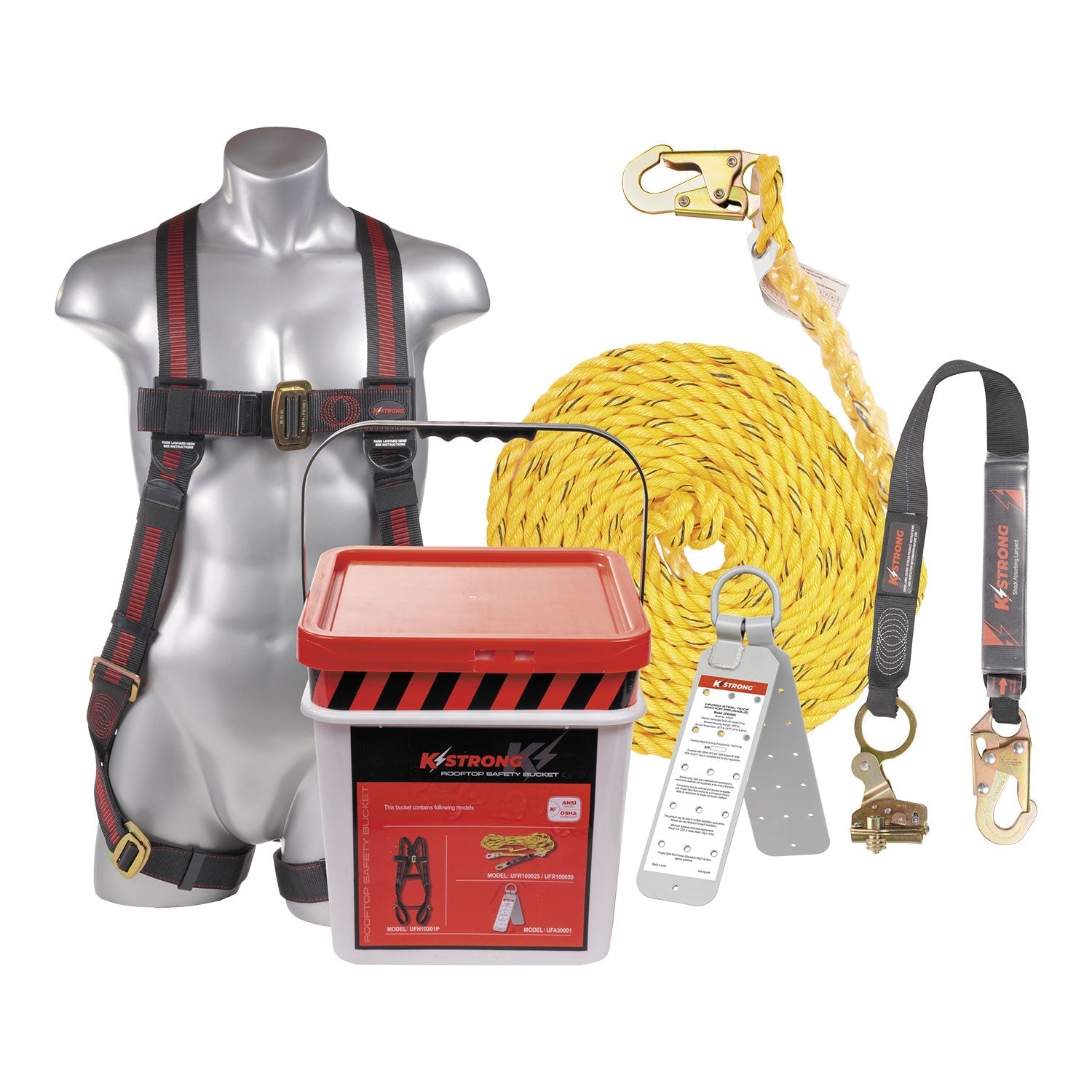 KStrong® 50 ft. Roofers Kit with Elite 5-Point MB Leg Harness, Open Self Tracking Rope (L-XL)