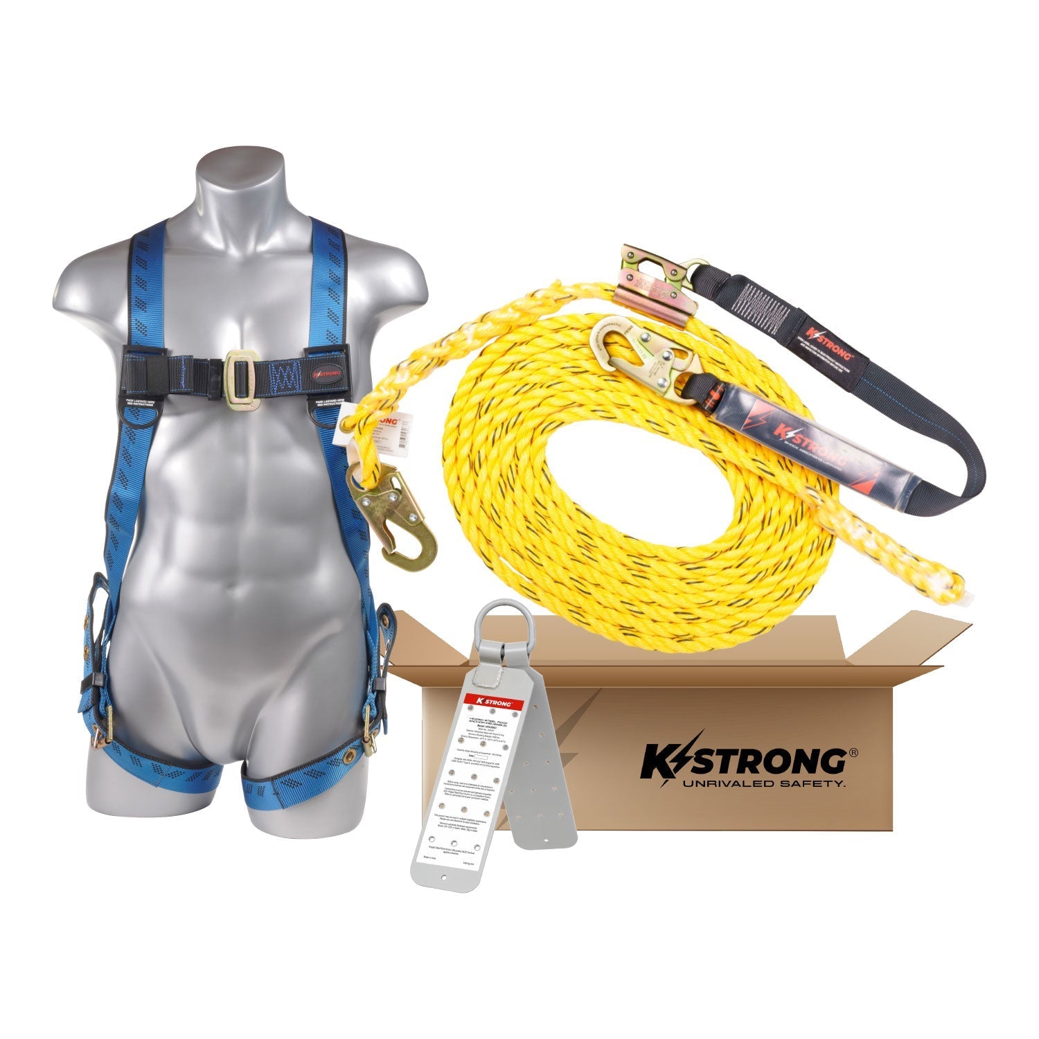 KStrong® 25 ft. Roofers Boxed Kit with Essential 3-Point Harness (L-XL)
