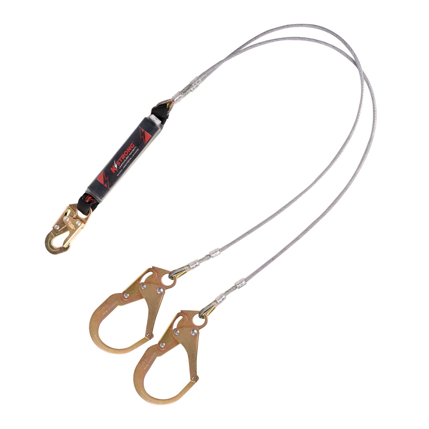 KStrong® 6 ft. Leading Edge (LE) Rated Twin Leg 100% Tie-off Clear Pack Design shock absorbing coated wire lanyard (ANSI)
