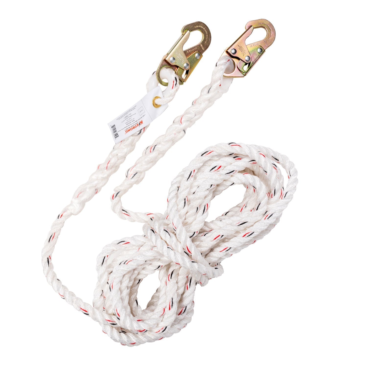 KStrong® Vertical White Polydac Rope Lifeline with Snap Hooks at Both Ends