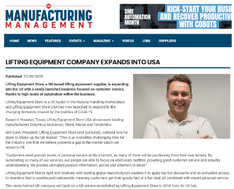 Lifting Equipment Store USA (LES USA) Gains International Press Coverage