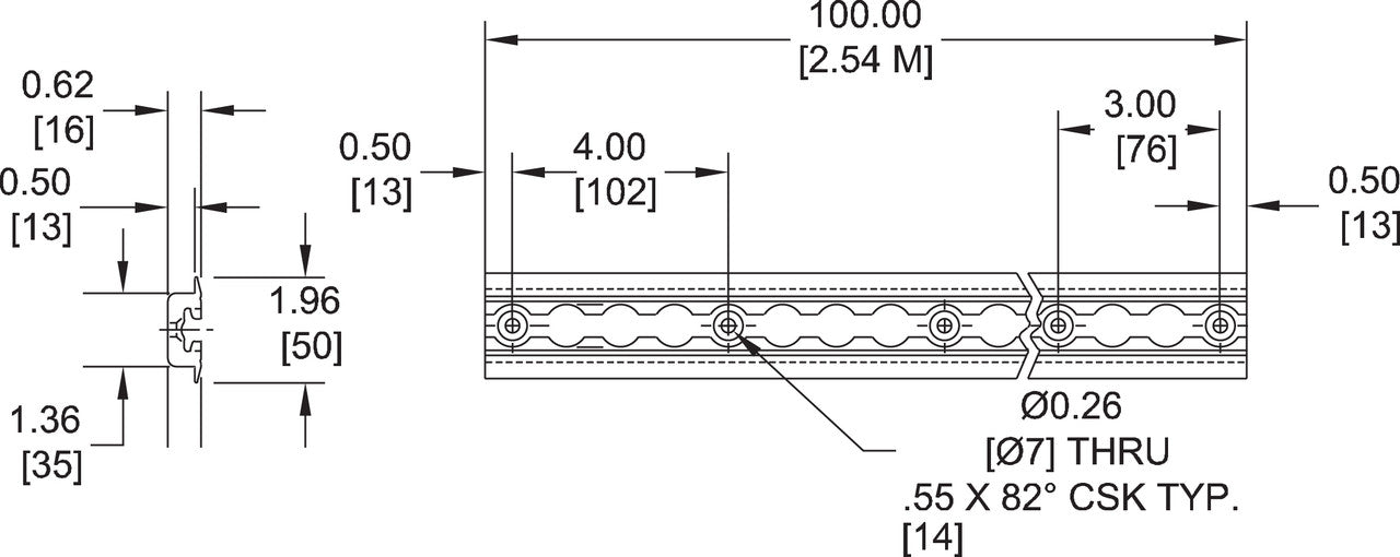 Kinedyne 100" Series L Medium-Duty Aluminum Track w/ Flanges