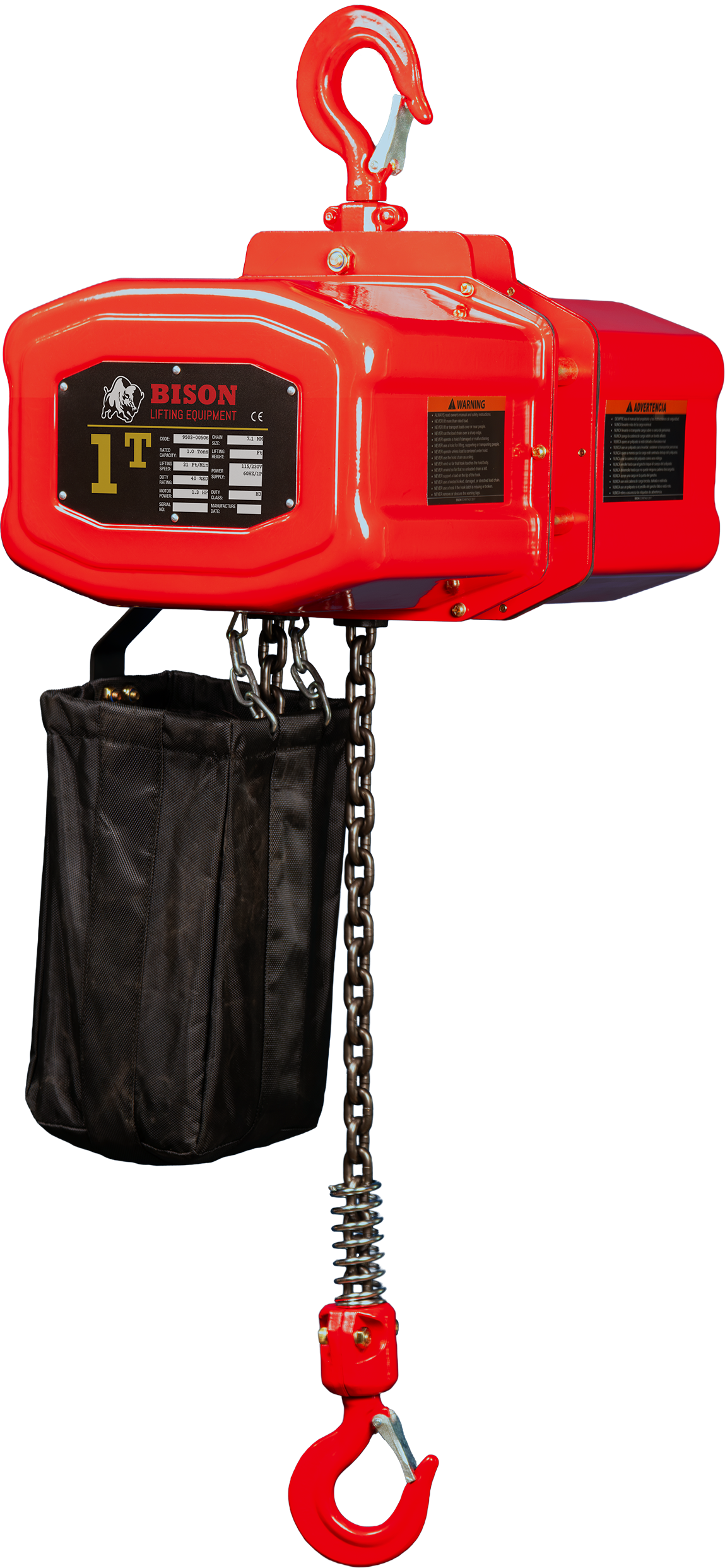 Bison 1Ton Single Phase Electric Chain Hoist 115v/230v