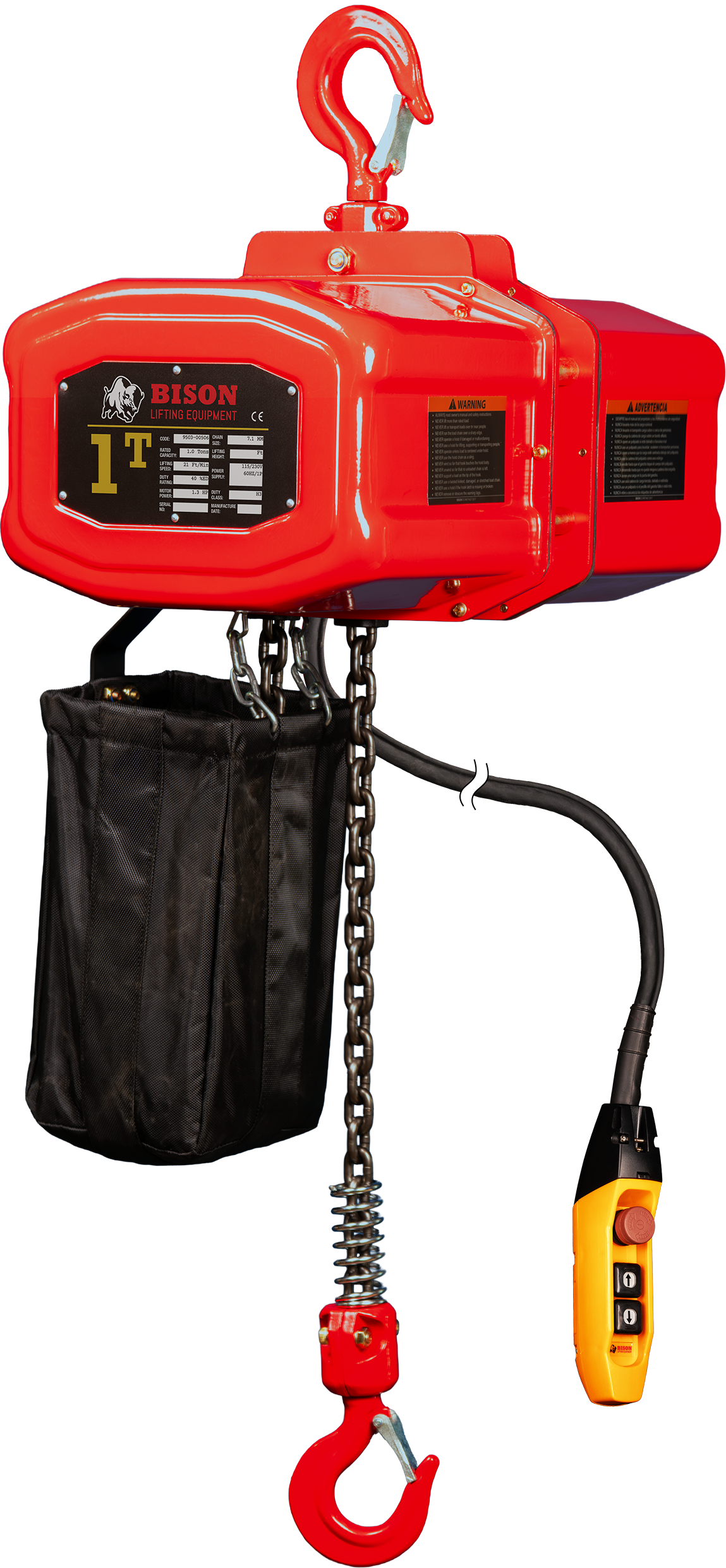 Polipasto de cadena eléctrico monofásico Bison de 1 tonelada 115v/230v
