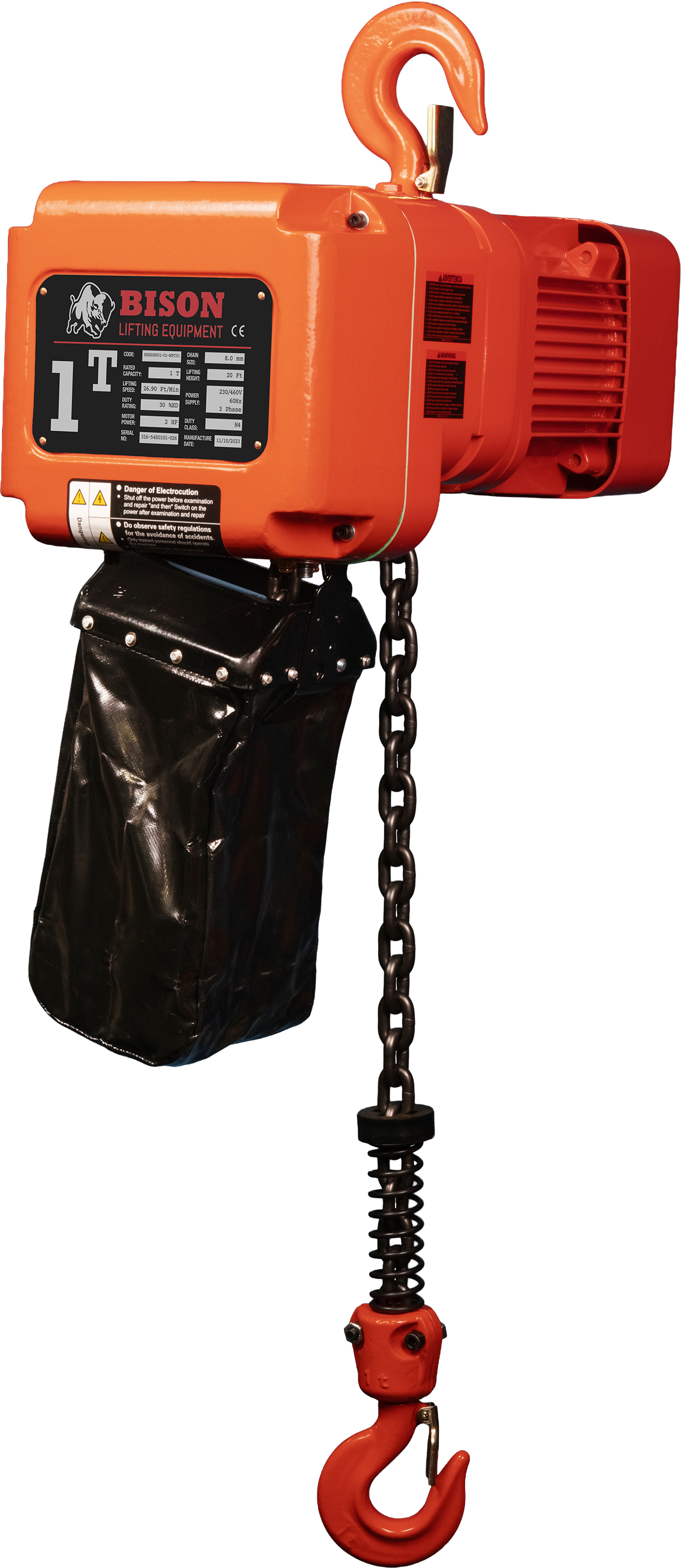 Bison 1Ton Three Phase Single Speed Electric Chain Hoist 230v/460v