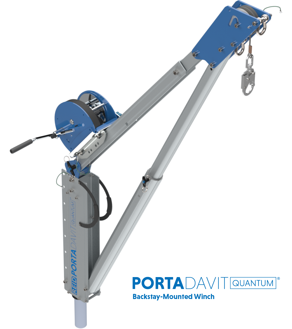 Reid Lifting PDQ 1320lb Portable Aluminum Davit Crane – Winch & Shackle