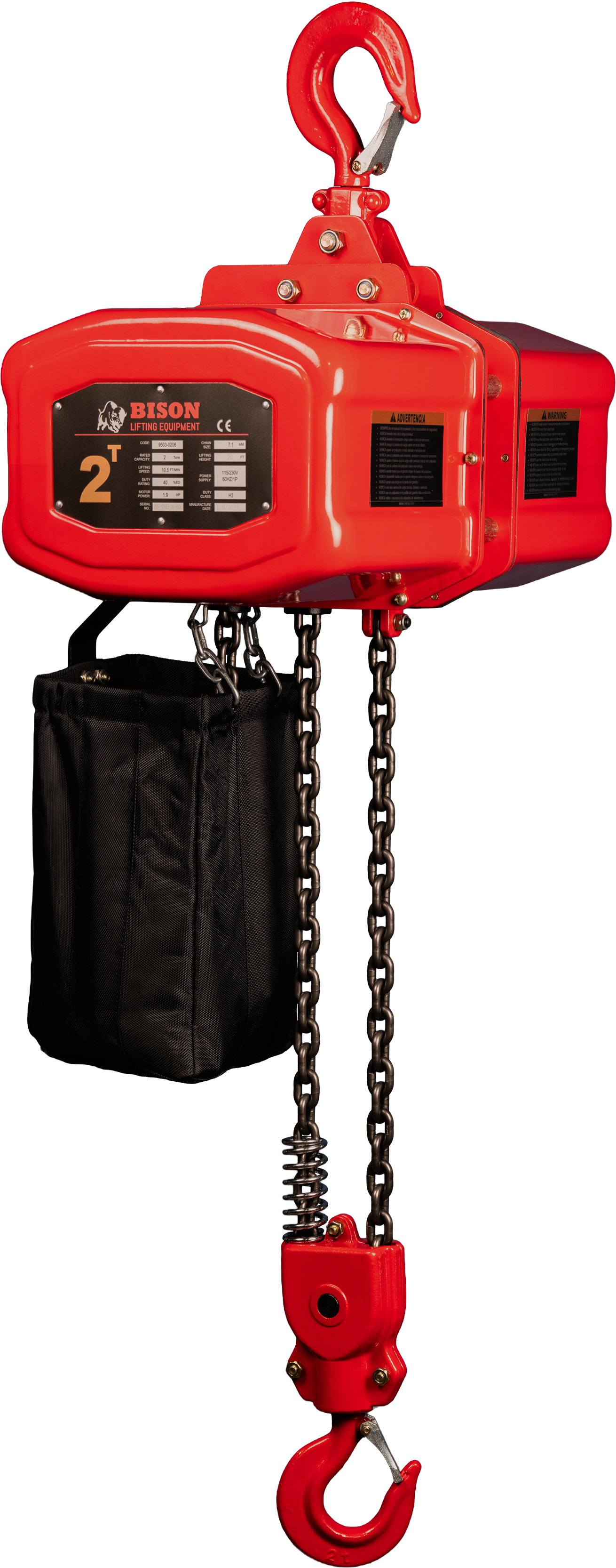 Bison 2Ton Single Phase Electric Chain Hoist 115v/230v