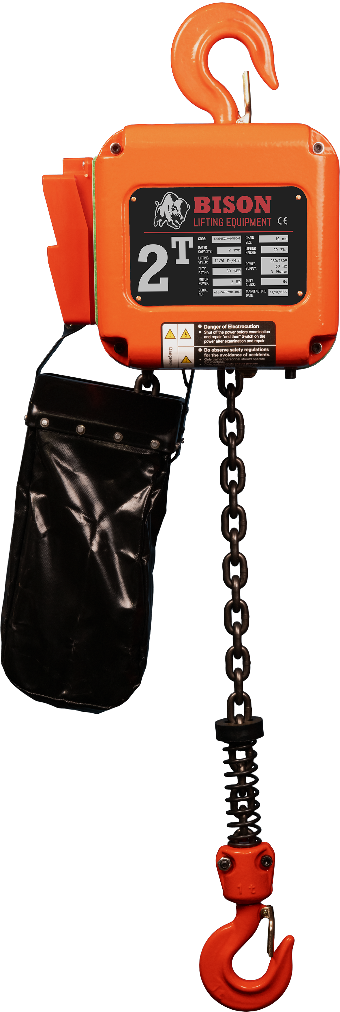 Bison 2Ton Three Phase Dual Speed Electric Chain Hoist 230v/460v