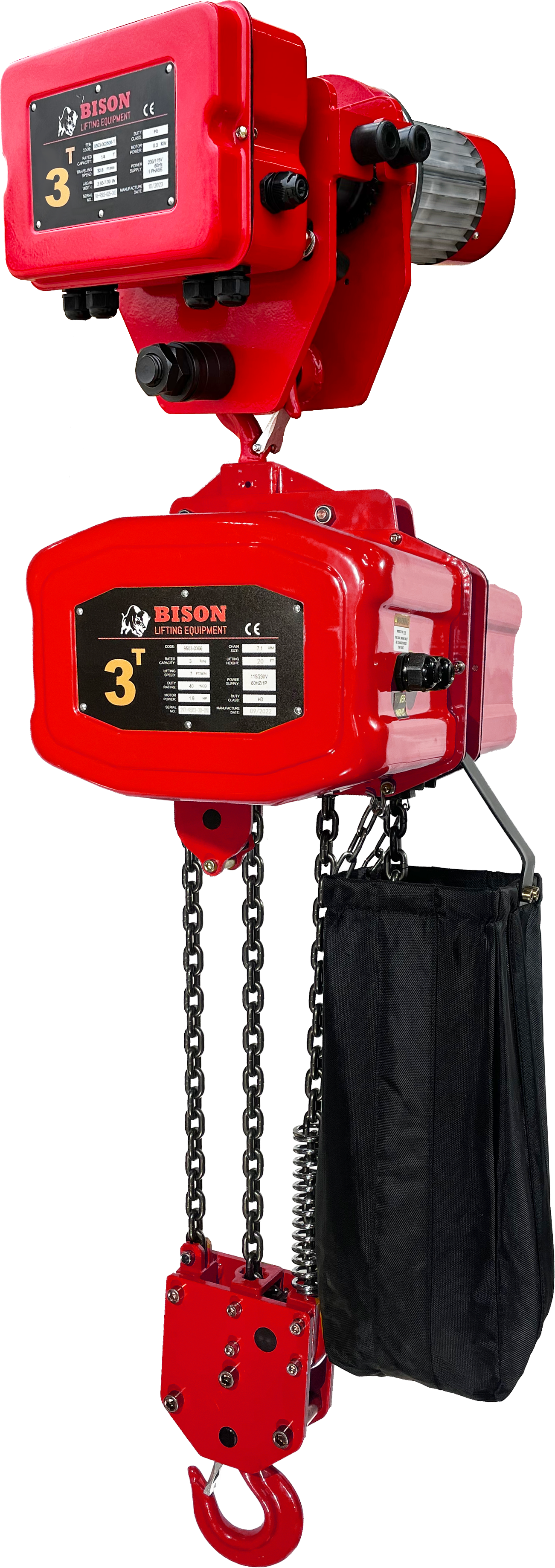 Bison 3Ton Single Phase Electric Chain Hoist with Motorized Trolley 115v/230v