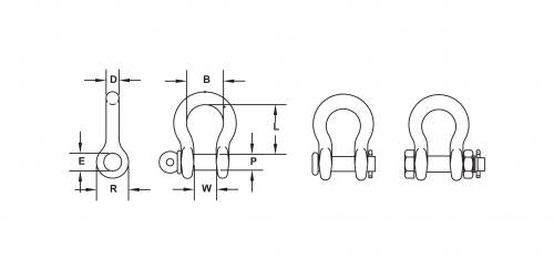 CM Galvanized Round Pin Carbon Anchor Shackles