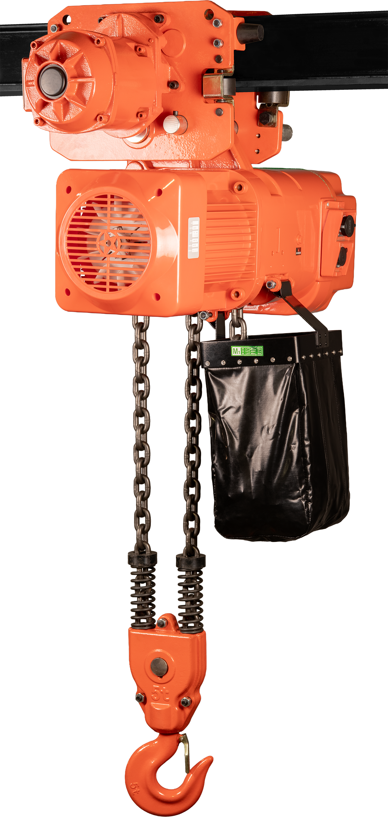 Polipasto eléctrico de cadena monovelocidad trifásico Bison de 5 toneladas con carro 230v/460v 