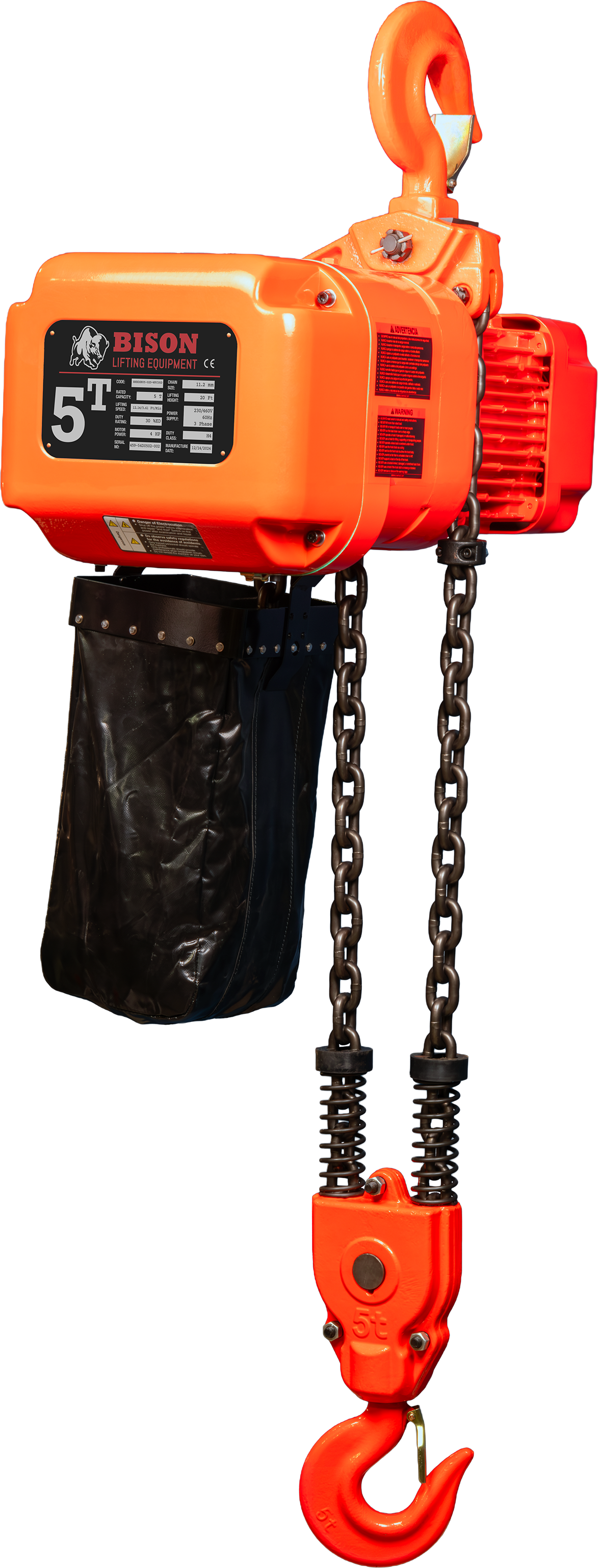 Bison 5Ton Three Phase Single Speed Electric Chain Hoist 230v/460v