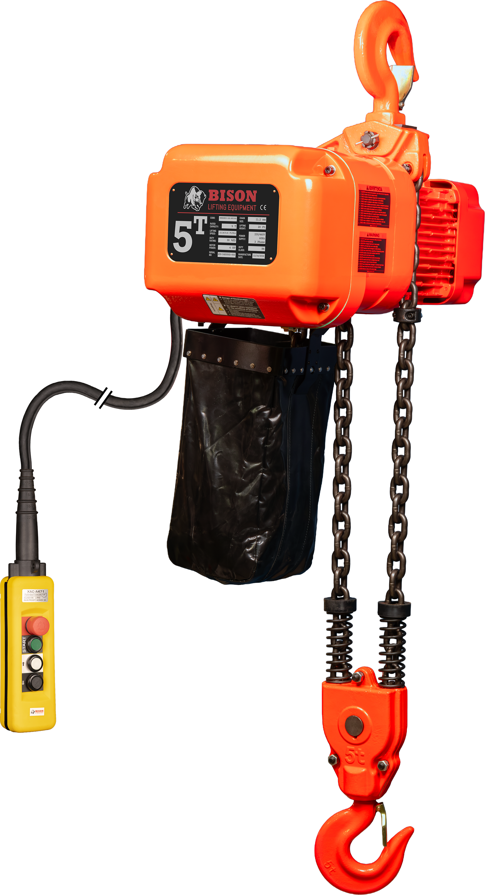 Polipasto de cadena eléctrico trifásico de doble velocidad Bison 5Ton 230v/460v