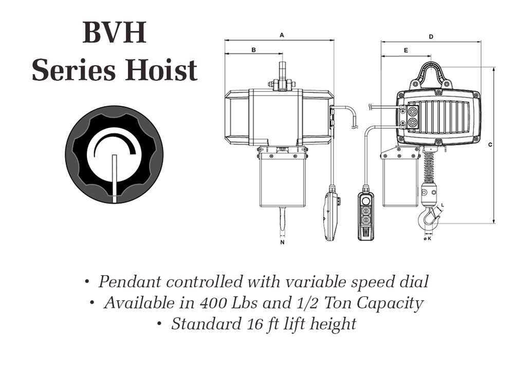 Bison BVH Series VFD Single Phase Electric Chain Hoist