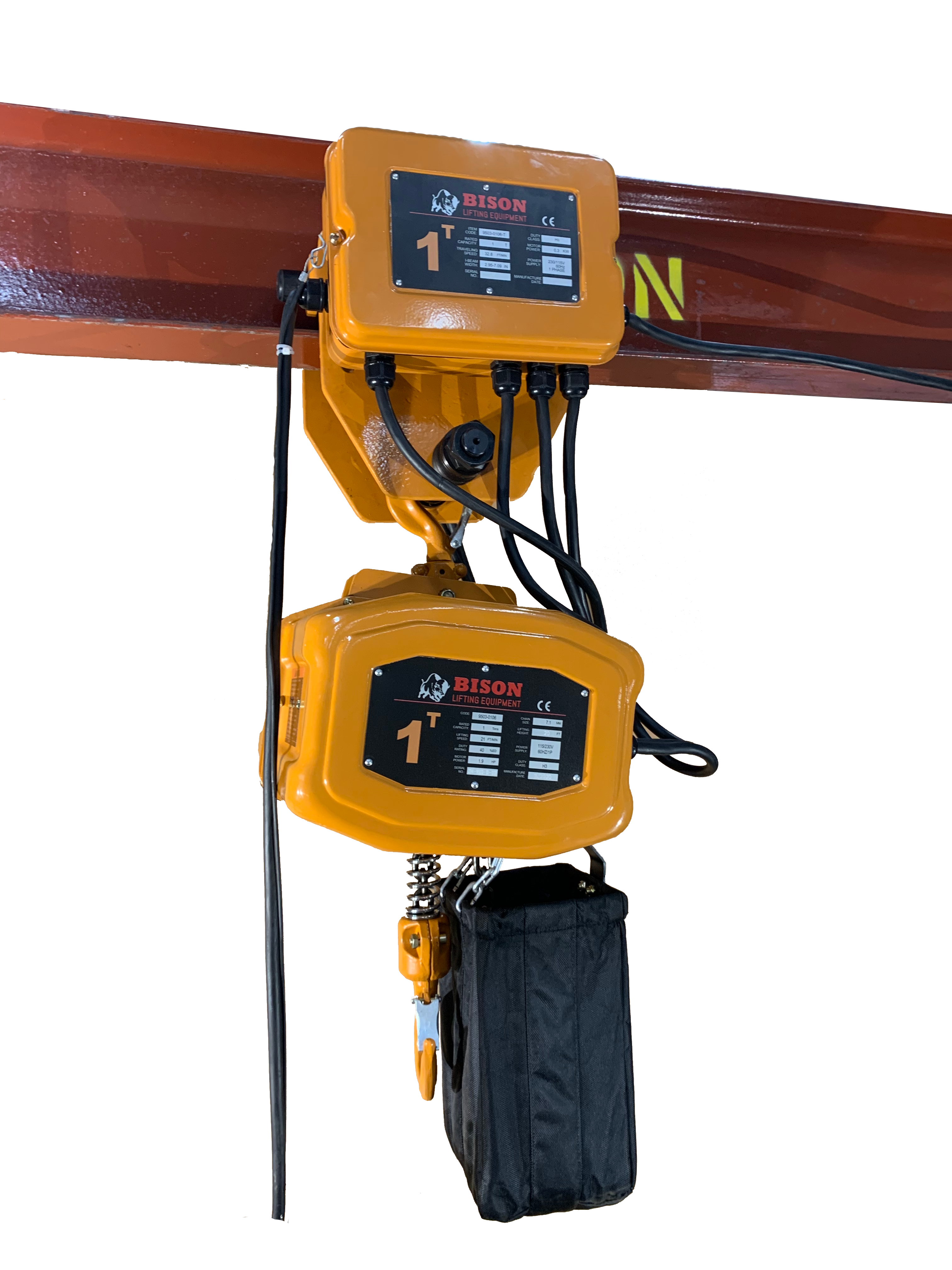 Bison 3Ton Single Phase Electric Chain Hoist with Motorized Trolley 115v/230v