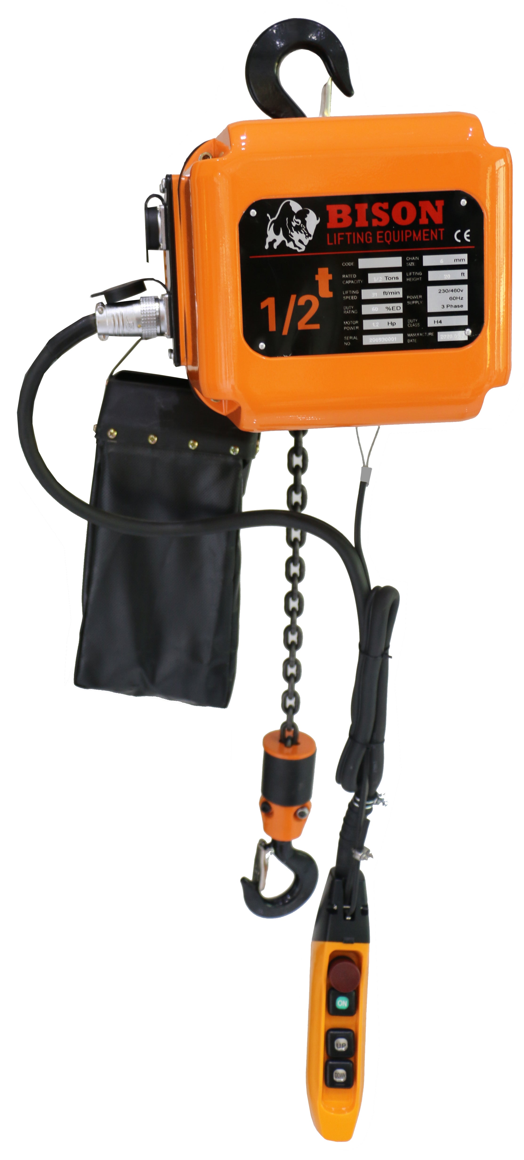 Bison 0.5Ton Three Phase Dual Speed Electric Chain Hoist 230v/460V