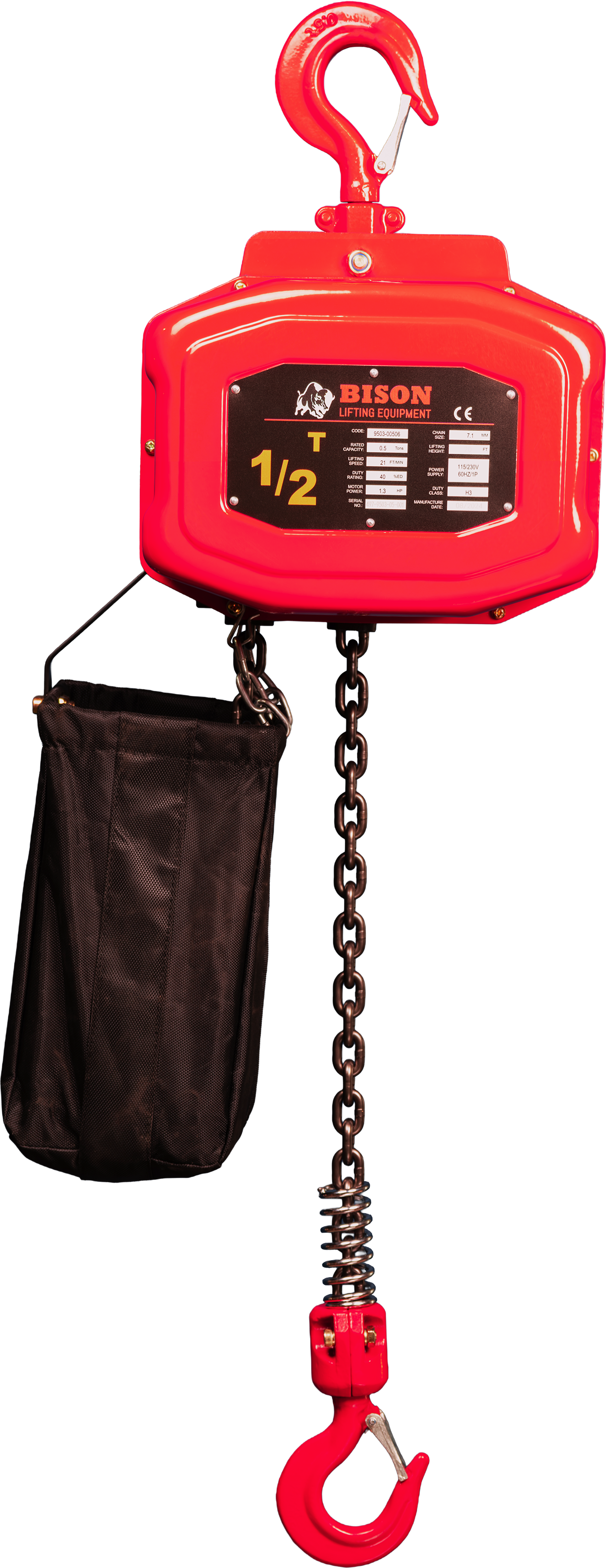 Bison 0.5Ton Single Phase Electric Chain Hoist 115v/230v
