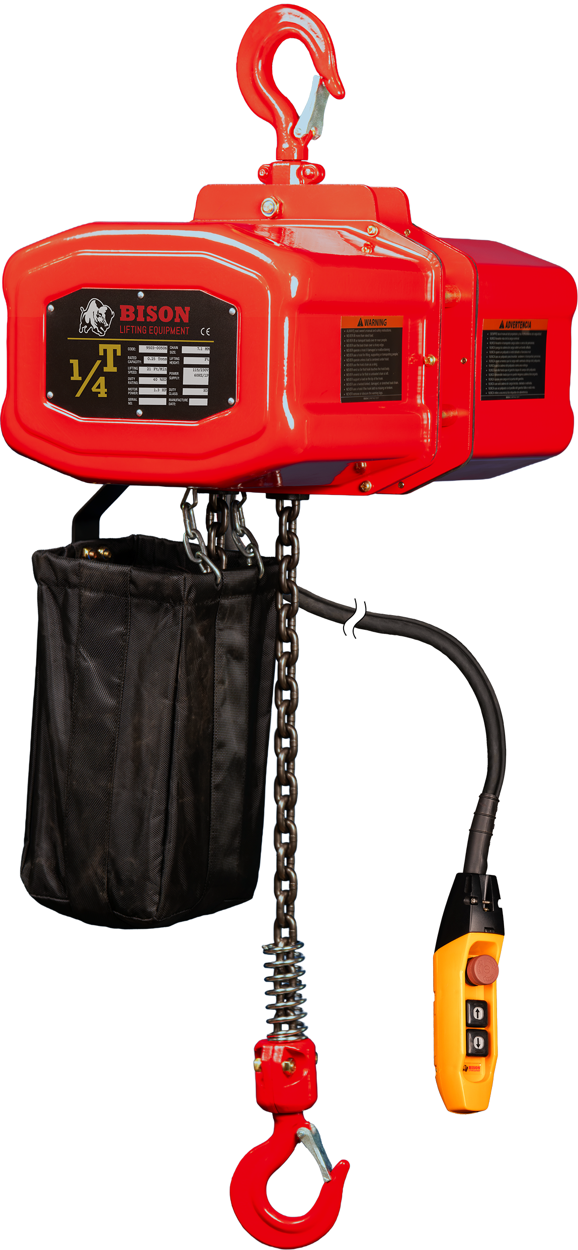 Bison 0.25Ton Single Phase Electric Chain Hoist 115v/230v