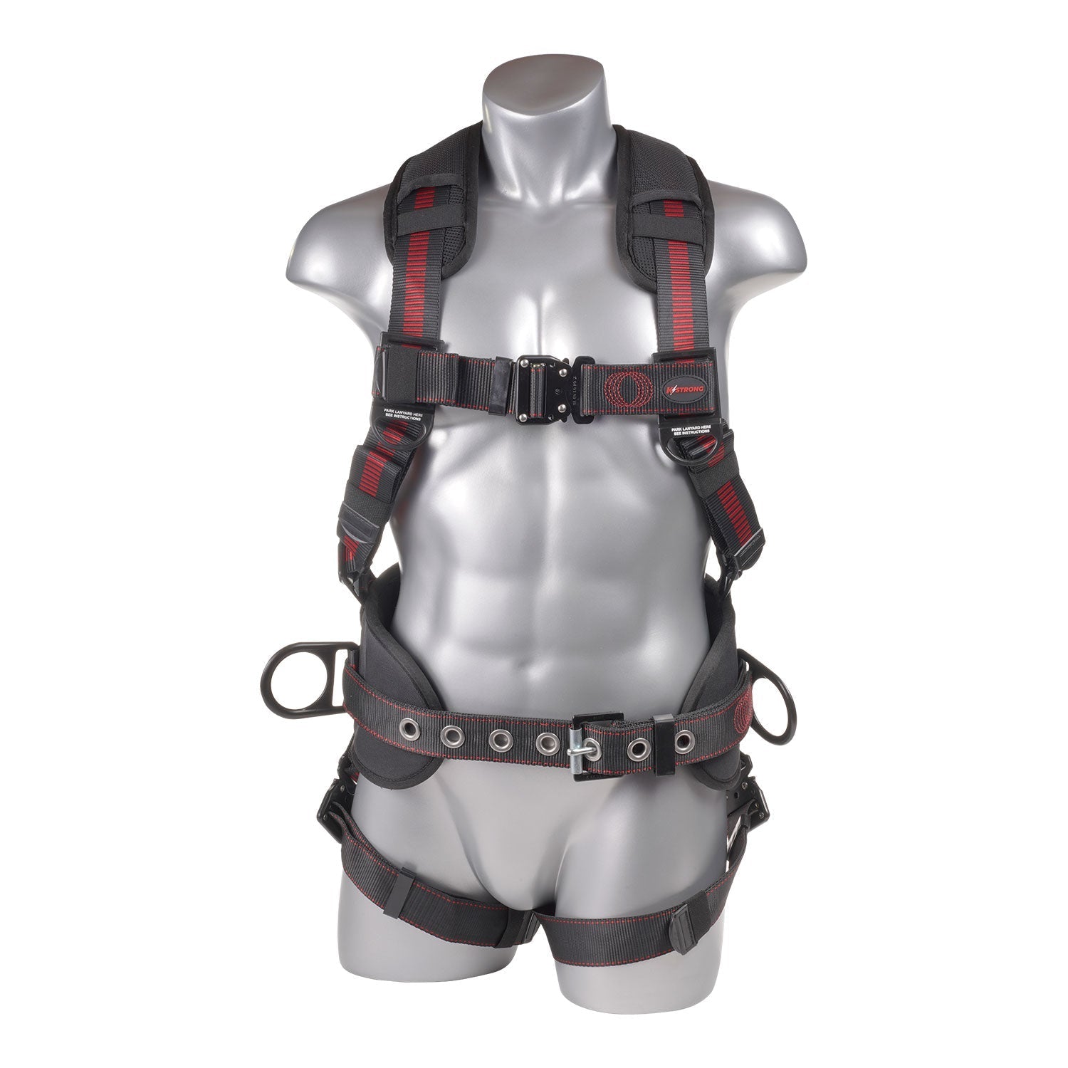 KStrong® Kapture™ Epic+ 5-Point Full Body Harness, Waist Pad w/ Removable Tool Belt, Back/Shoulder Pad, Enhanced Dorsal D-ring, 2 Side D-rings, QC Chest and Legs (ANSI)