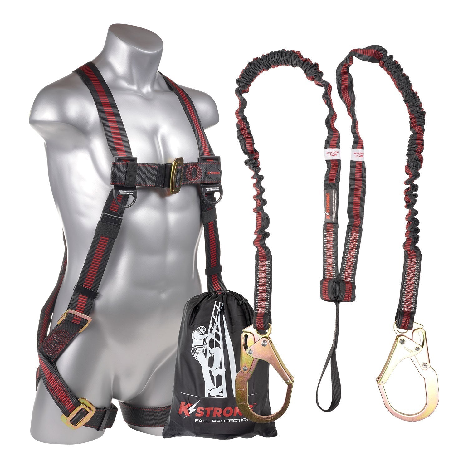 KStrong® Kapture™ Elite 5-Point Full Body Harness, Dorsal D-ring, MB Legs and a 6 ft. Twin Leg Internal Design SAL with Loop and Rebar Hooks (ANSI)