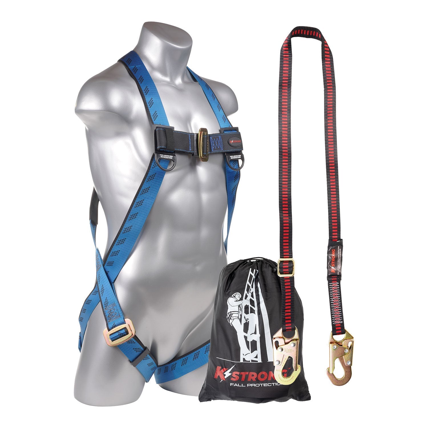 KStrong® Aerial Kit with Essential™ 3-Point Full Body Harness, Dorsal D-ring, MB Legs and a 4.5 - 6 ft. Adjustable Work Positioning Lanyard with Snap Hooks (ANSI)