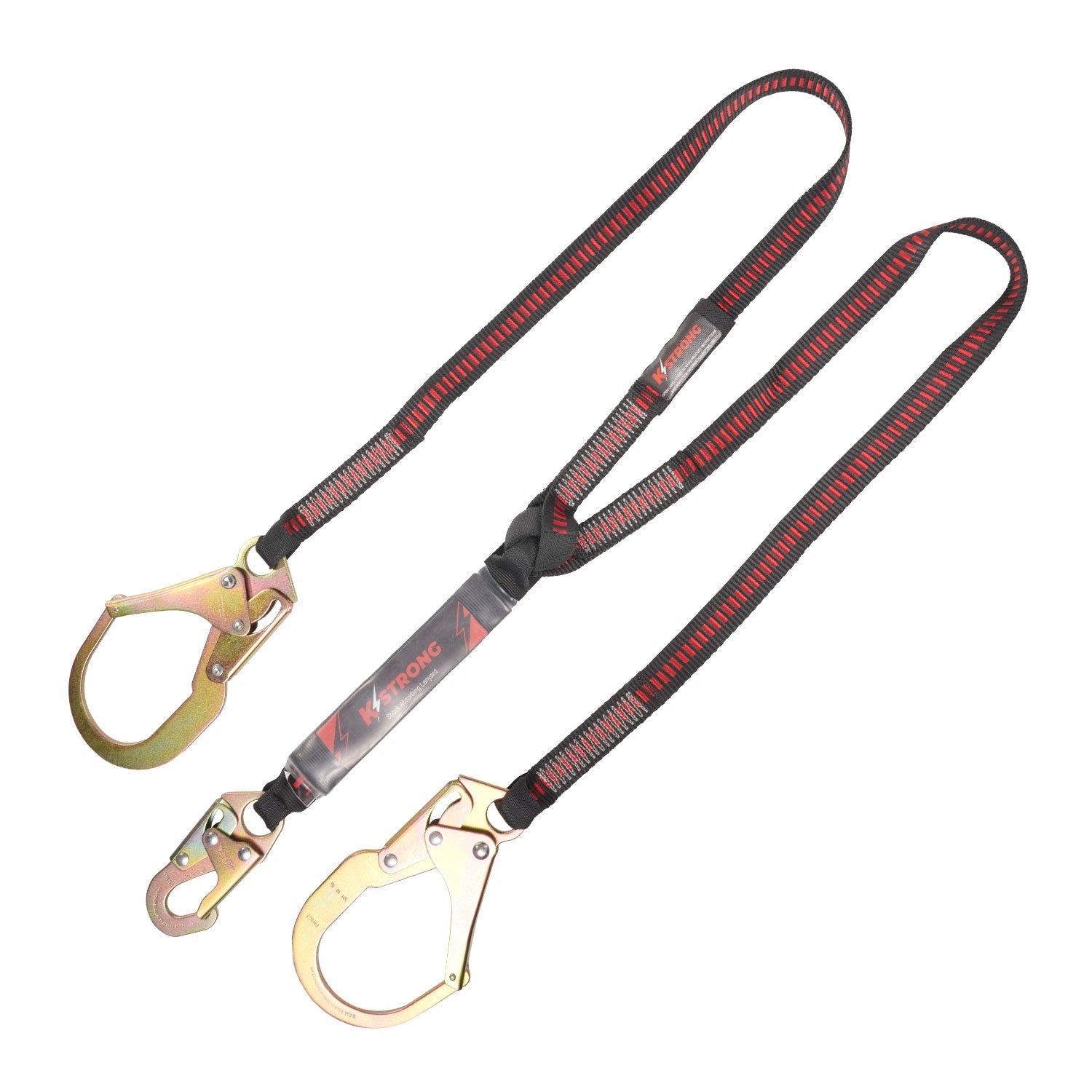 KStrong® 6 ft. Twin leg 100% tie-off Clear pack design shock absorbing lanyard with (1) snap hook and (2) rebar hooks (ANSI)