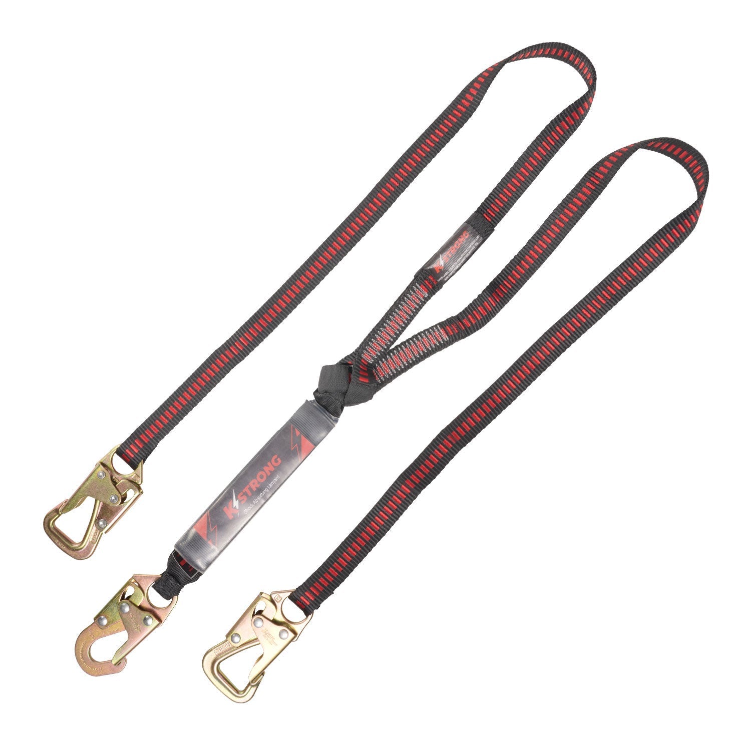 KStrong®️ 6 ft. Twin leg 100% tie-off Tie-Back design shock absorbing lanyard with snap hook and tie-back hooks (ANSI)