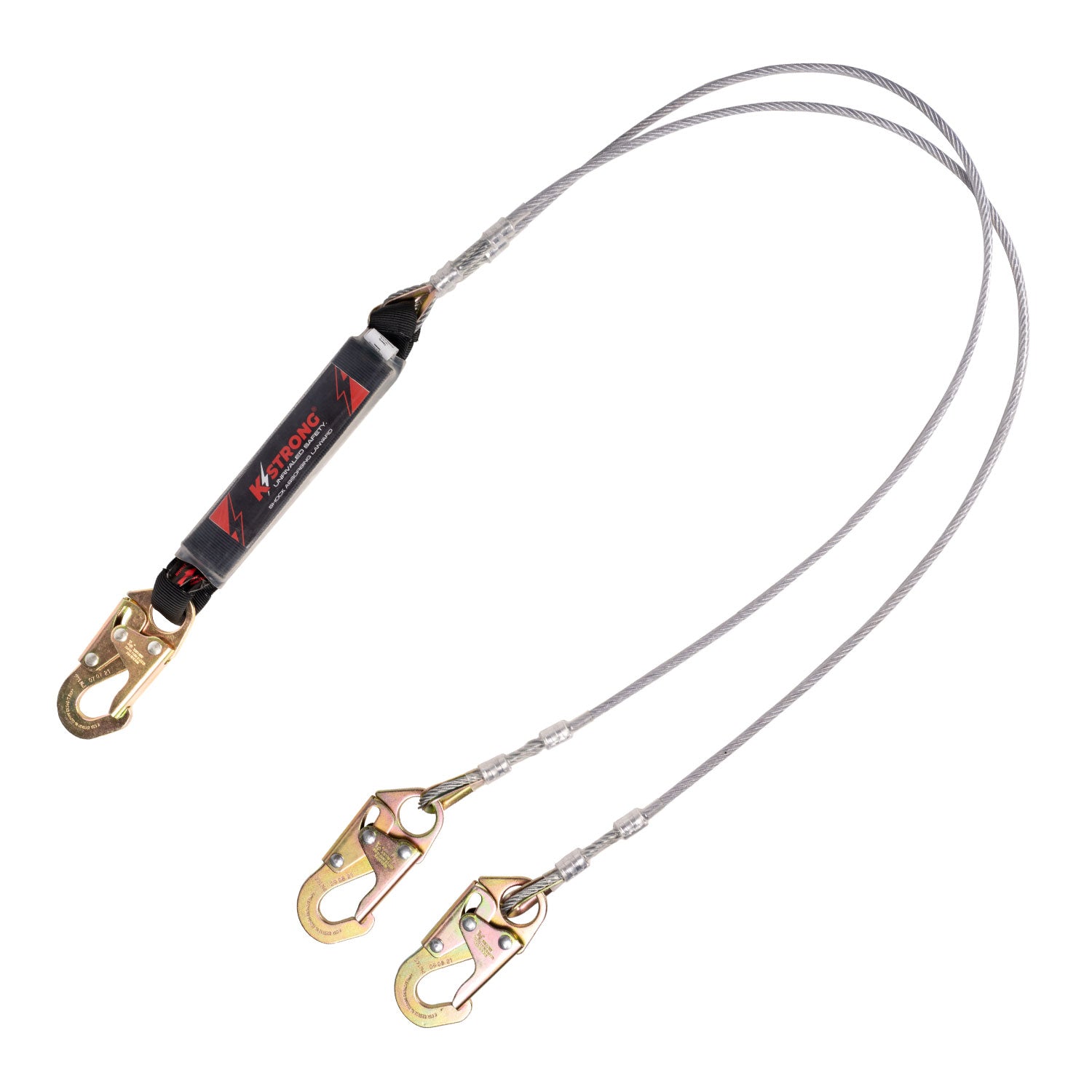 KStrong® 6 ft. Leading Edge (LE) Rated Twin Leg 100% Tie-off Clear Pack Design shock absorbing coated wire lanyard (ANSI)