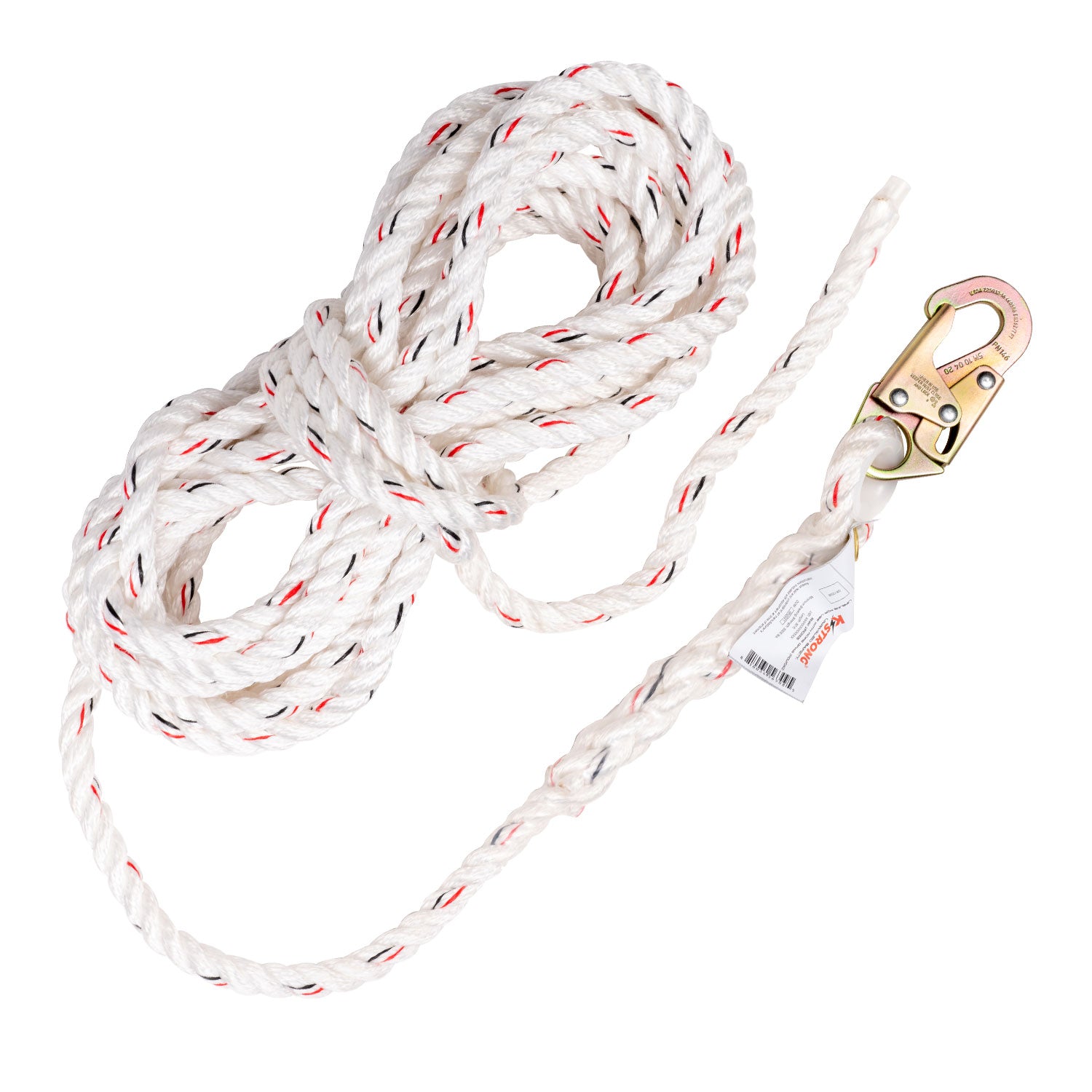 KStrong® Vertical White Polydac Rope Lifeline with Snap hook and taped ends