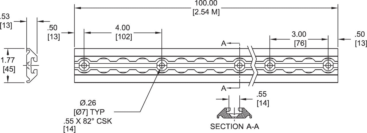 Kinedyne 100" Series L Medium-Duty Aluminum Track w/ Angles