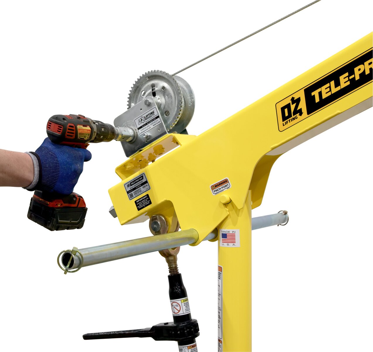 Oz Lifting Tele-Pro Telescoping Davit Crane with Carbon Steel Brake Winch